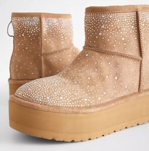 Women's Tan Suede Ankle Boots with Rhinestones Easehr Rhinestone Ankle Boot